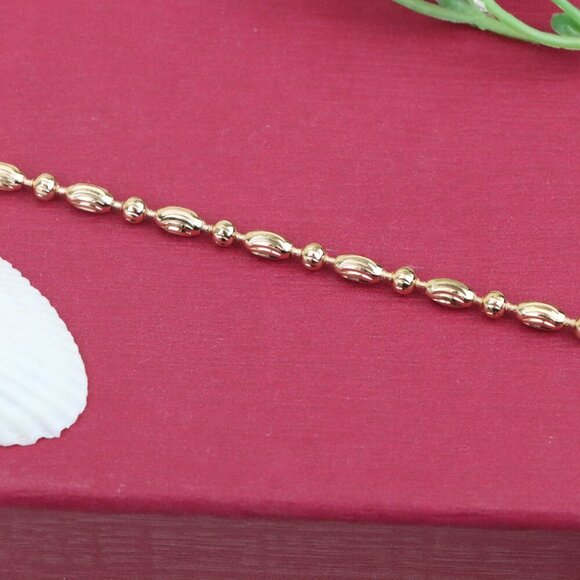 "Elegant Rose Gold Textured Oval Bead Bracelet with Chain Extender, XPBL1140 - Picture 13 of 13